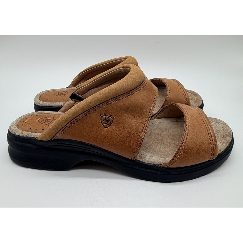 Ariat Leather Sandals Women's Sz 9.5 Tan Slides Open Toe Slip-On Double Strap